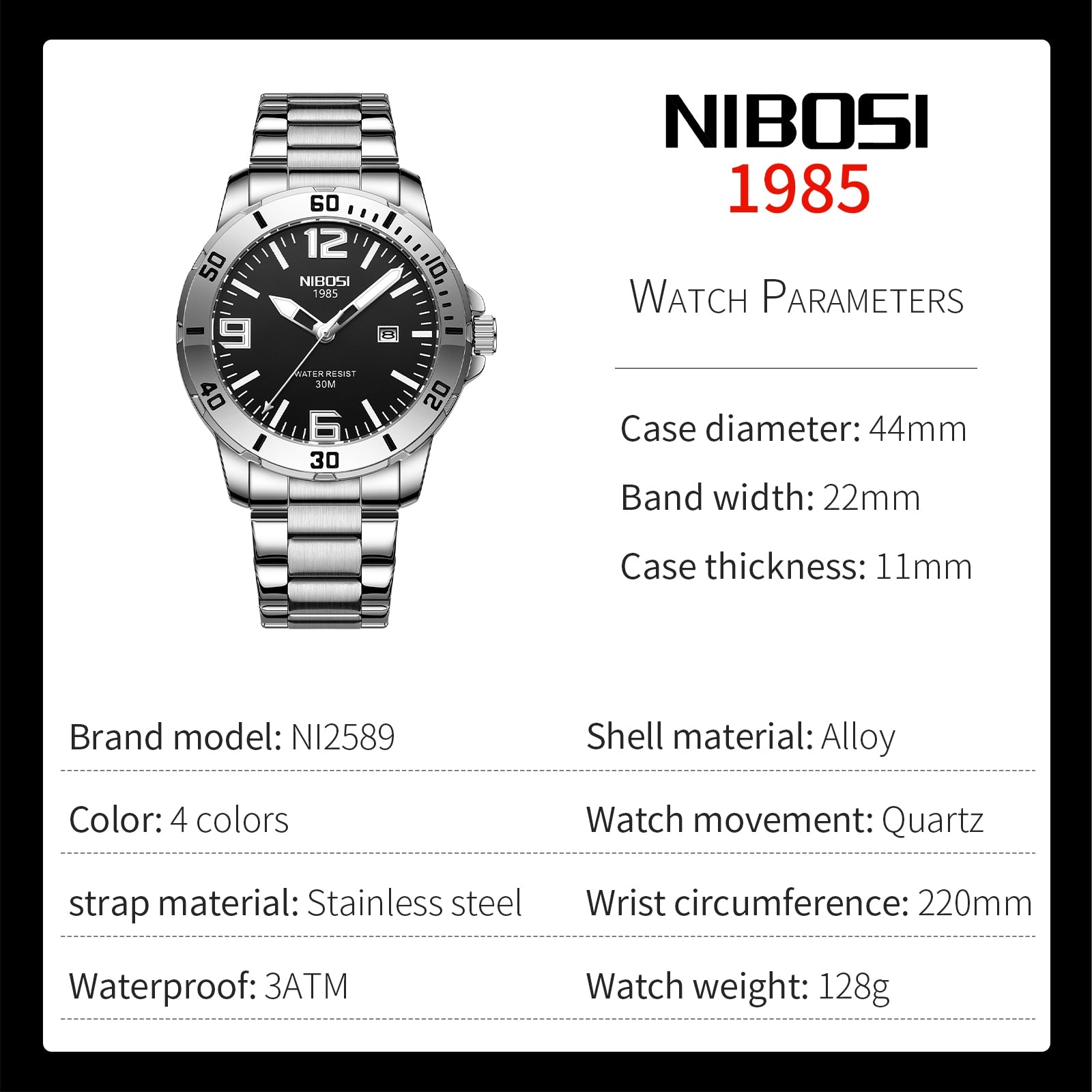 Watch Men Quartz Stainless Steel 2589 Nibosi